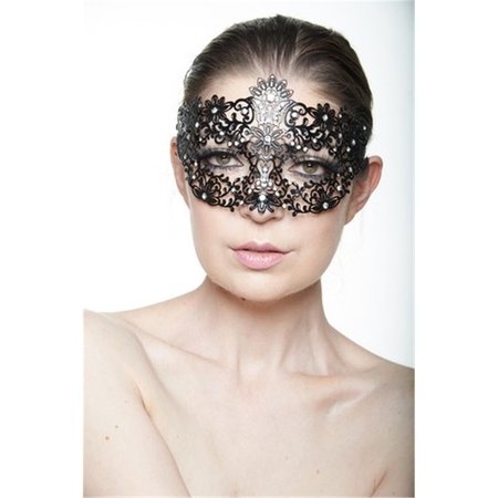 KAYSO Regal Black Floral Masquerade Metal Mask with Clear Rhinestones One Size K049BK
